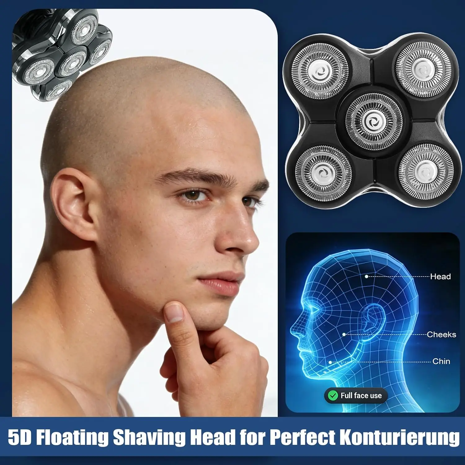 

5-Blade Floating Replacement Head for Electric Shavers Wet and Dry Rotary Shaver Spare Cutter Fit Most Popular Men's Shavers