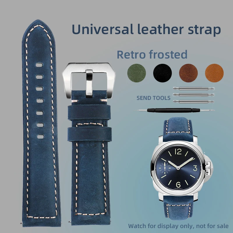 

Blue Frosted Vintage Leather Strap Bracelet for Panerai JEEP Seiko Breitling Diesel Men's watchband 22mm 24mm 26mm Dark brown