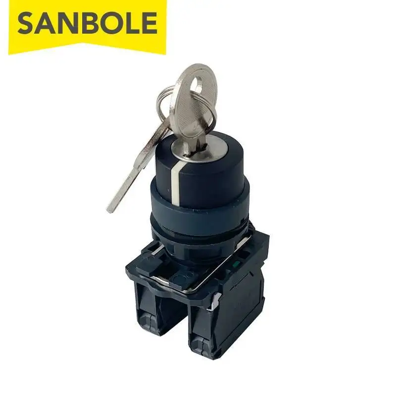 

Plastic Rotary Button Switch With Key XB5-AG33 Three Positions 2NO Rotating 22mm Open Hole Electric Control