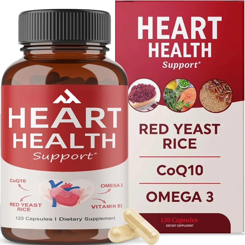 Heart Health Support Supplement - CoQ10, Omega 3, Red Yeast Rice, Vitamin B3, Promotes Healthy Cholesterol Levels - Non-GMO