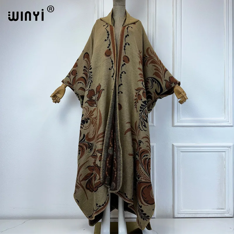 

WINYI Winter African cardigan woman fashion print abaya Autumn outfits for women coat Open Front Kimonos long down poncho