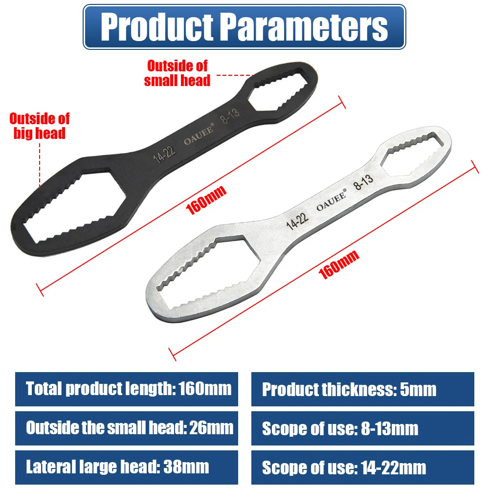 8-22mm Universal Torx Wrench Board Adjustable Double-head Torx Spanner Self-tightening Glasses Wrench Multi-purpose Hand Tools