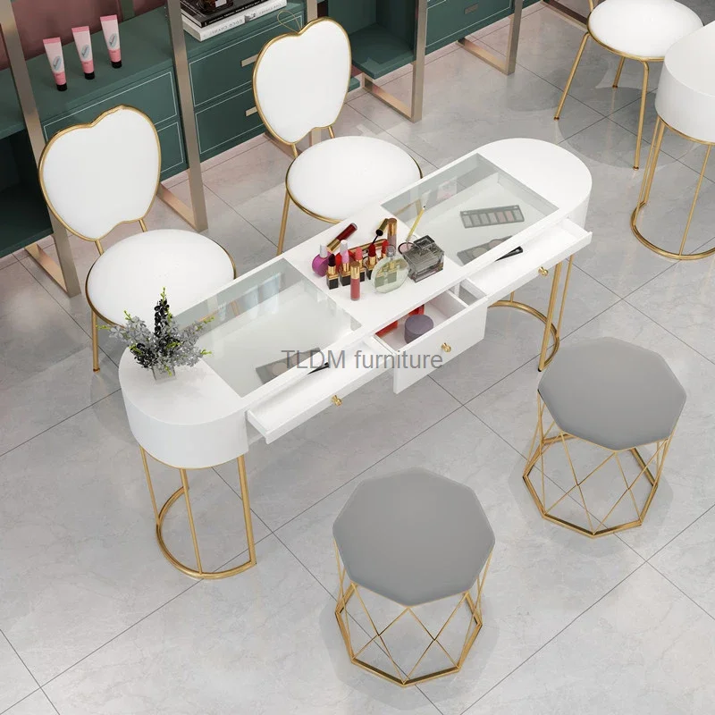 Nordic Nail Table Nail Shop Single and Double Manicure Tables Modern Minimalist Designer Professional Manicure Table Chair Set