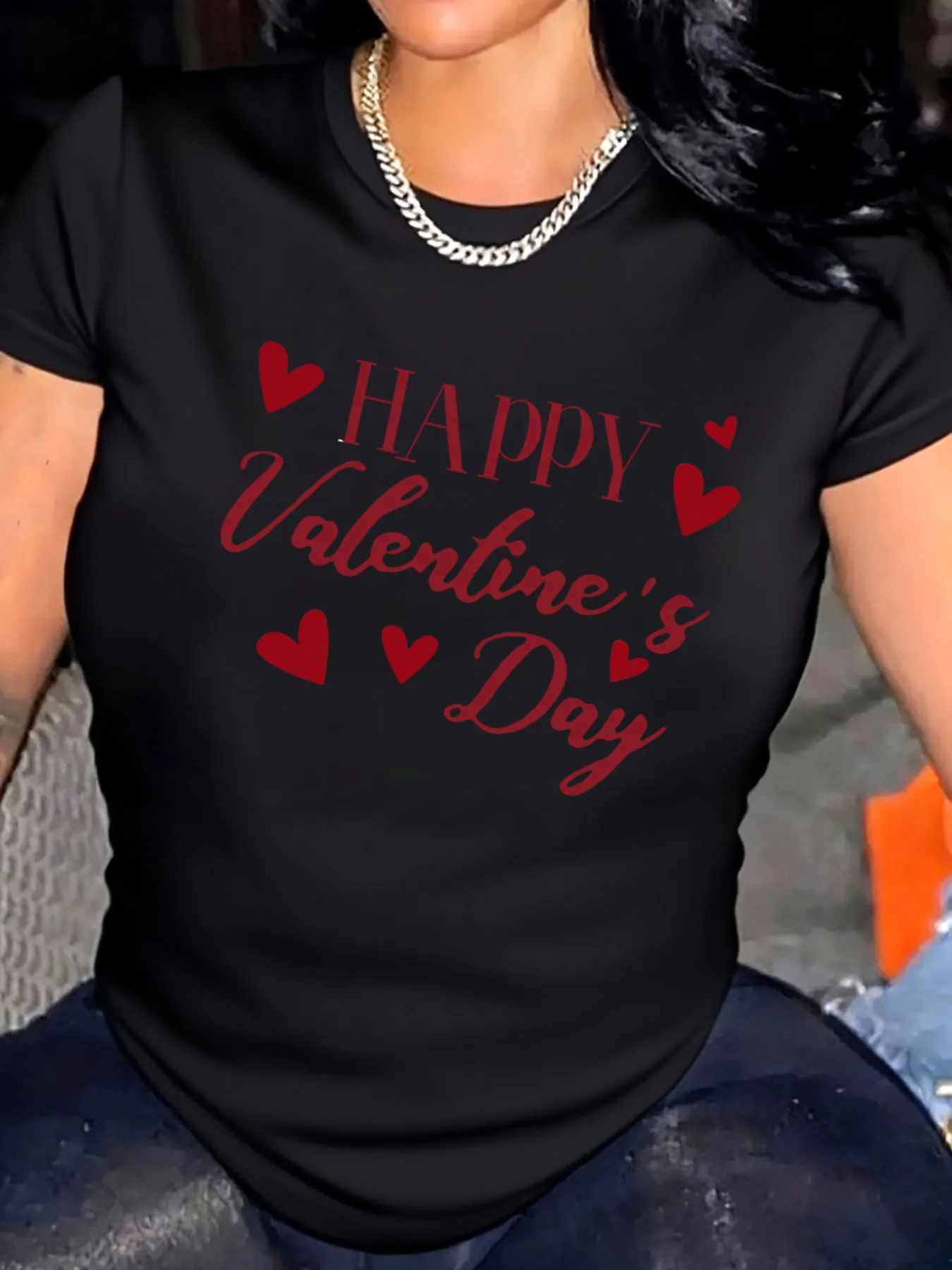 

Женская футболка больших размеров на День святого Валентина с сердечками и текстовым принтом, верхняя одежда