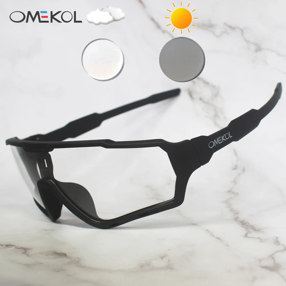 OMEKOL Brand New Photochromic Cycling Glasses Men Women Outdoor Sports Sun Glasses Bike Bicycle Eyewear MTB Baseball Sunglasses