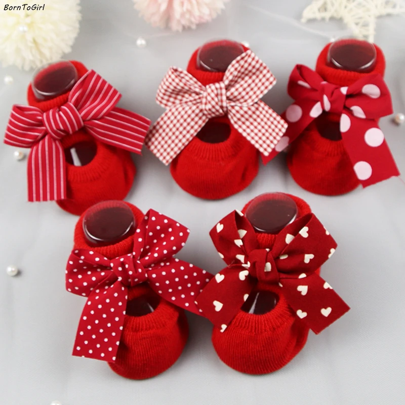 BornToGirl 0-12M Newborn Cotton Socks Bow Infant Non-Slip Socks Baby Girl Socks Baby Girl Socks Spring Summer Autumn Winter