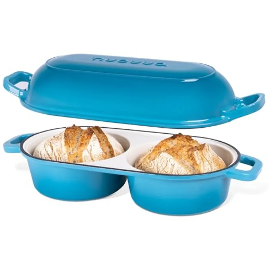 

Dutch Oven for Sourdough Bread Baking Enamelled Cast Iron Bread Loaf Pot 500F Oven Safe Non Stick Double Round Loaf Space 16.5c