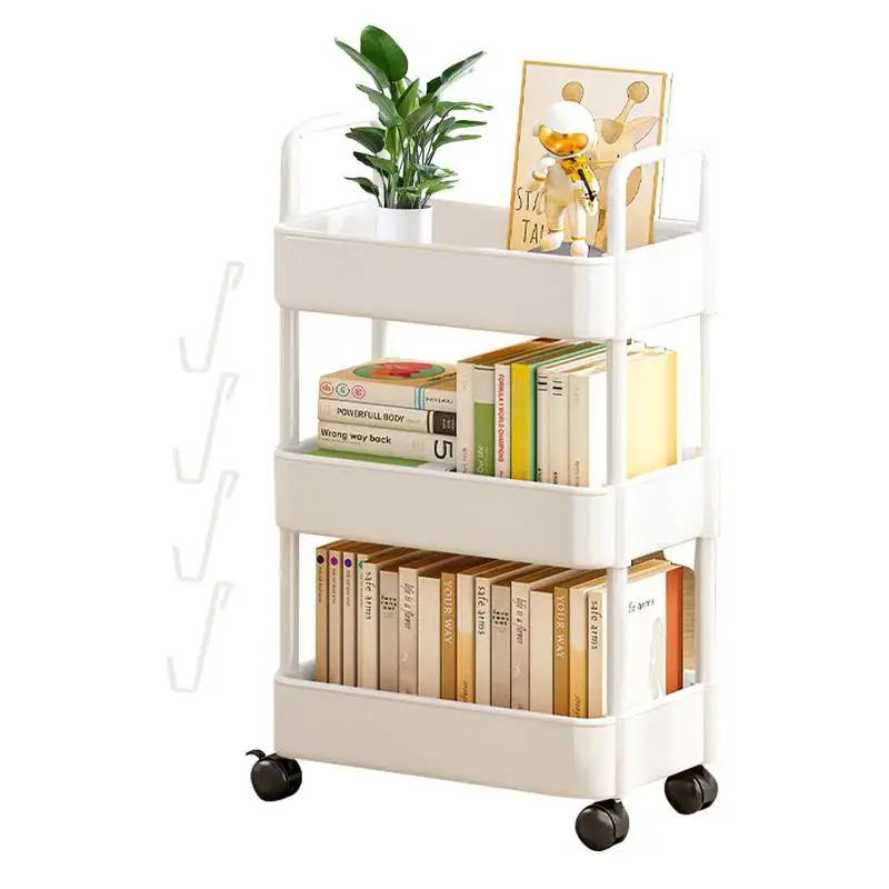 Imagem -02 - Trolley Organizer With Wheels Gap Storage Rack Cart Mobile Plastic Storage Racks Bookshelf Kitchen And Bedroom Organizers Tier