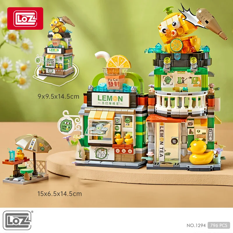 LOZ Street View series Food street Lemon Tea Shop Spiral rice noodle shop aquatic house model children\'s building blocks toys