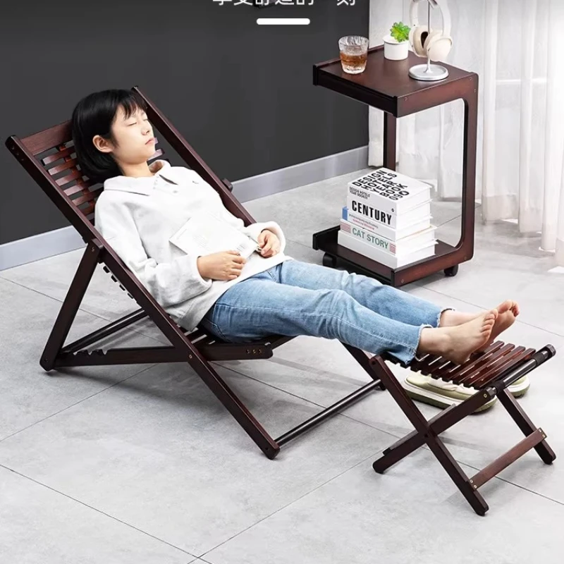Bamboo Folding Recliner Chair Lounge Nap Chair Adjustable Reclining Seat Durable Rest Chair for Elderly Home Office Balcony