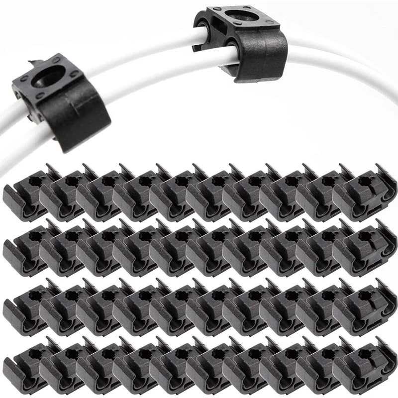 80PCS 2 Point Brake Pipe Line Retaining Clip Holder Bracket 811611797 Double Conduit Base Brake Cable Clip 4.75Mm Black