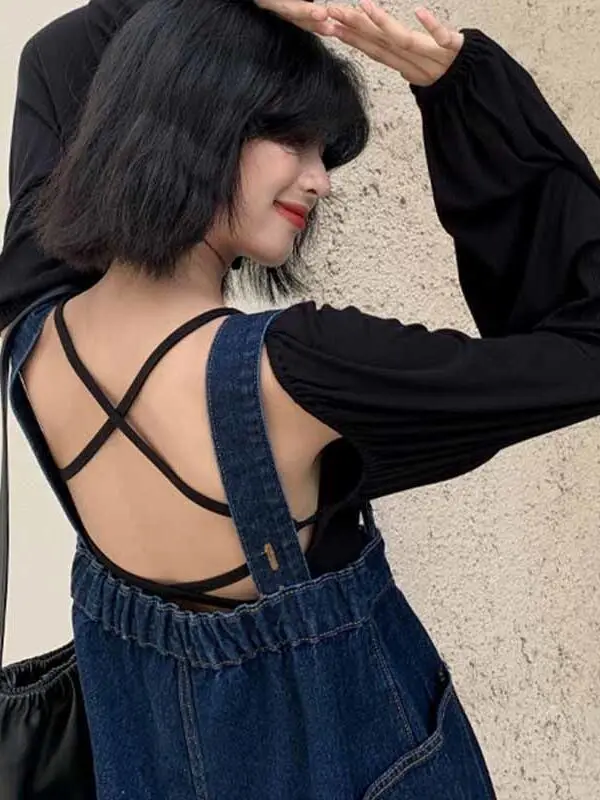 Modne ogrodniczki jeansowe damskie plus size na wiosnę i jesień, nowy, stylowy design, szerokie nogawki, kombinezon dla puszystych siostrzyczek.