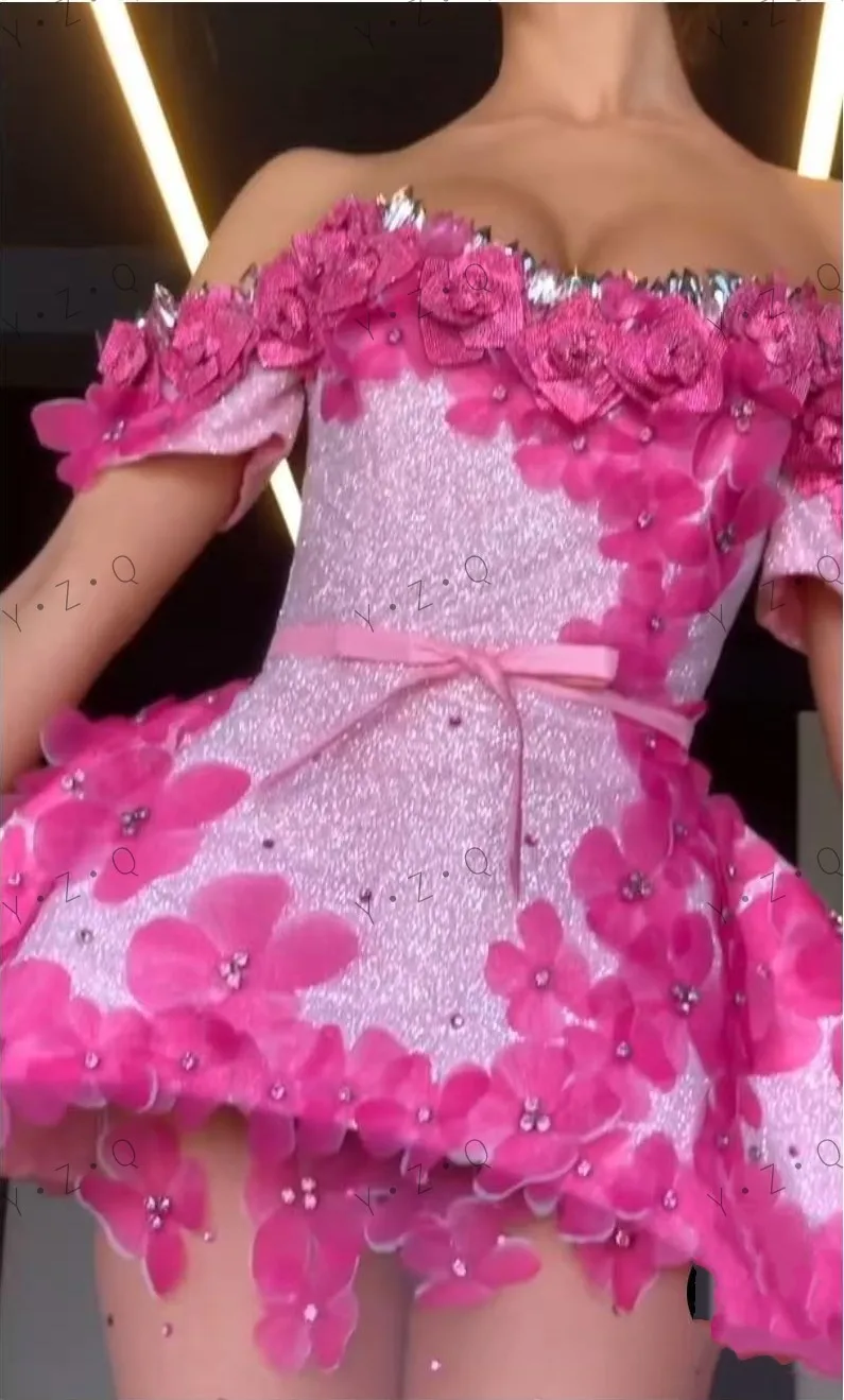 3D-Blumen-Maxikleider, Perlen, Schößchen, rosa Tüll, Ballkleider, Meerjungfrau-Korsett, langes Ballkleid, Blumen, herzförmiger Ausschnitt, Schnürung