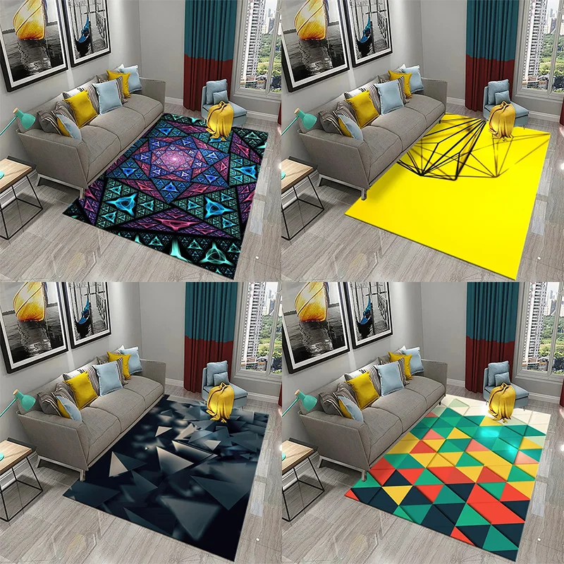 

Triangle Geometry Rug With Red Moon Abstract Art, Teen Adult Bedroom Living Room Area Decor