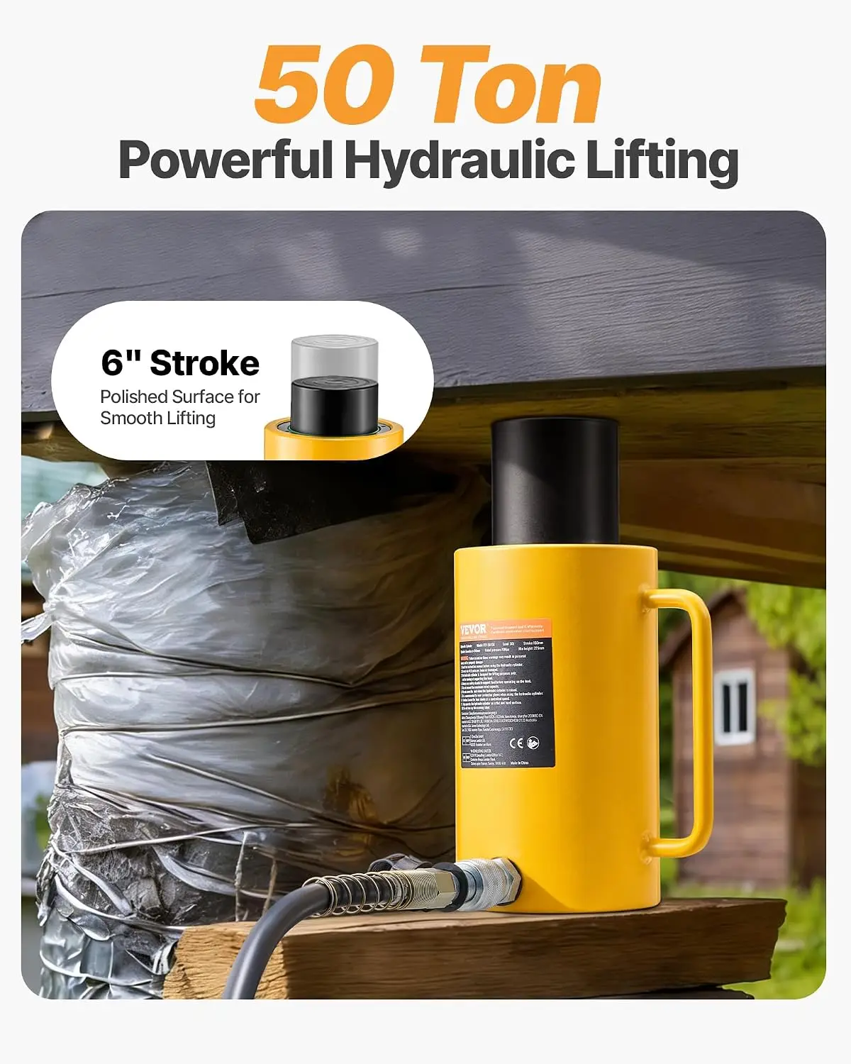50T 6In Stroke Hydraulic Cylinder Jack Solid Single Acting Hydraulic Ram Cylinder 150mm Hydraulic Lifting Cylinders for Bending,