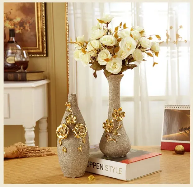 Europe Gilt Frosted Porcelain Vase Vintage Advanced Ceramic Flower Vase For Room Study Hallway Home Wedding Decor With Flower