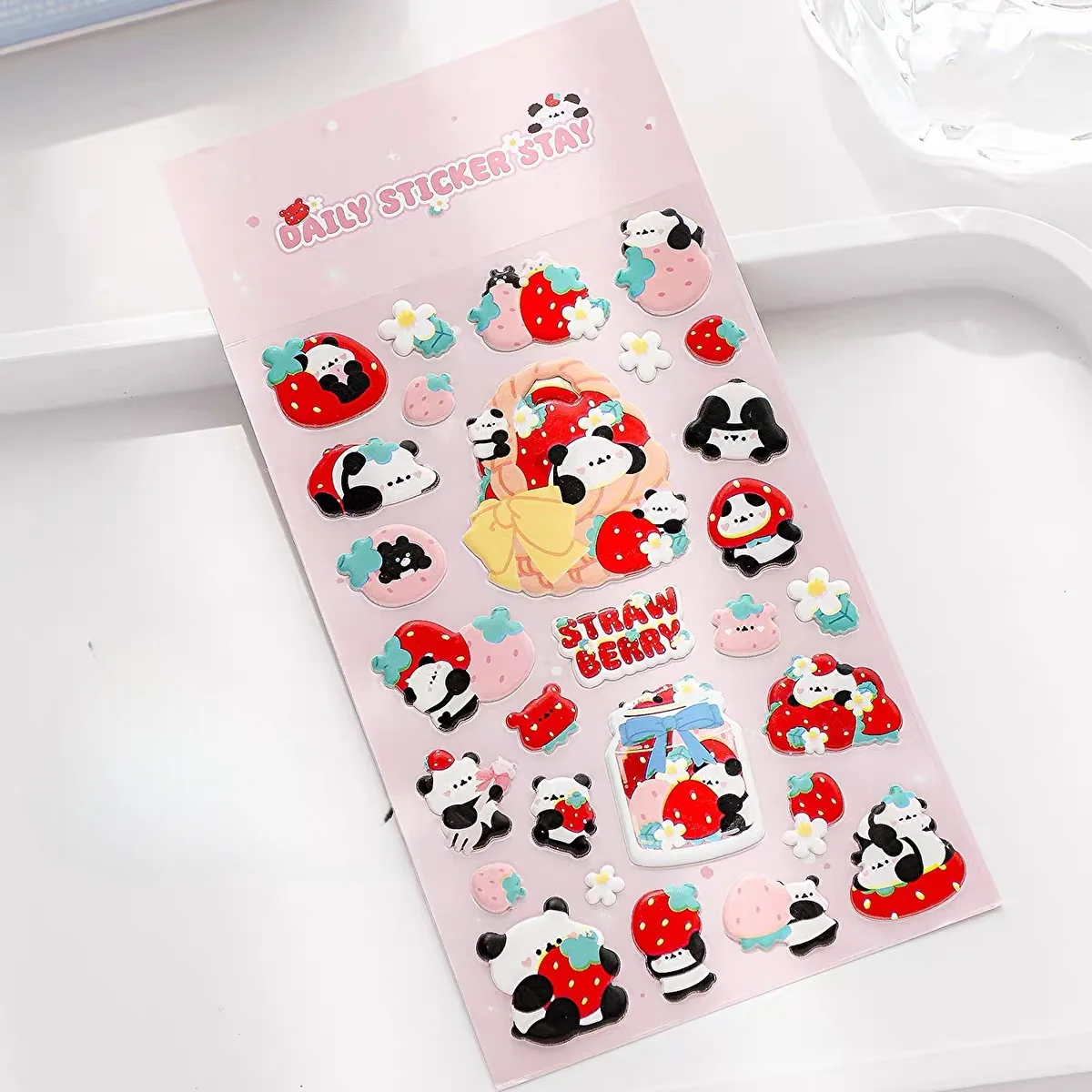 

Korean Import BONITO Cute Strawberry Panda Puffy 3D Stickers Scrapbooking Diy Journal Stationery Sticker Decor School Supplies