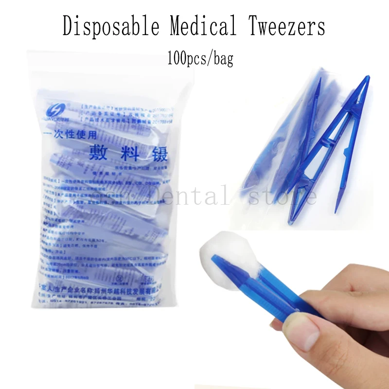 100PCS Disposable Plastic Dressing Forceps Individually Packed Anti - Static Small Tweezers Straight Tip Dressing Change