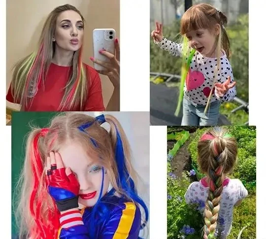 

Синтетические цветные накладные пряди WIGSIN, 10 шт., длинные прямые волосы на заколках для детей, девочек и женщин