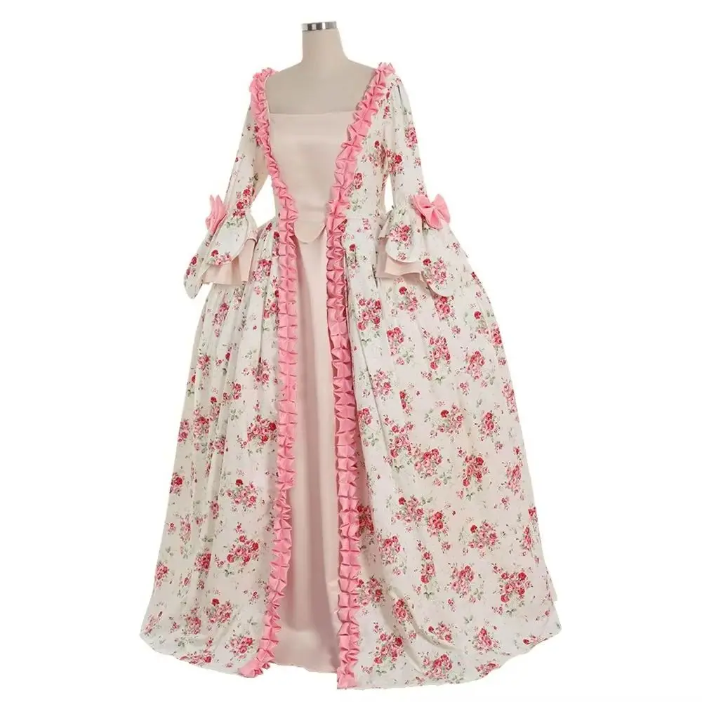 

Medieval Marie Antoinette Pink Floral Dress Rococo 18th Century French Rococo Colonial Dress Vintage Ball Gown Costume