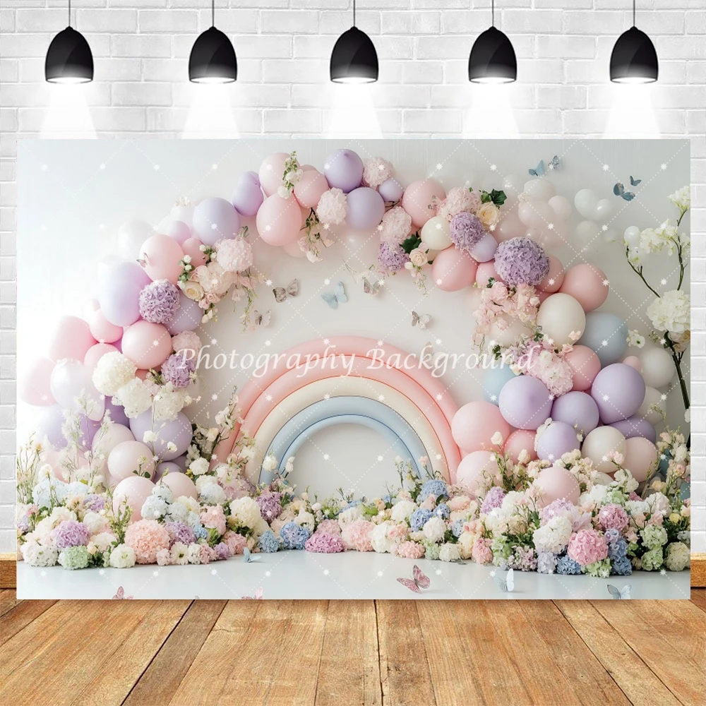 Newborn 1st Birthday Backgrounds for Photographs Rainbow Colorful Balloons Baby Shower Cake Smash Prop Photozone Photo Backdrop