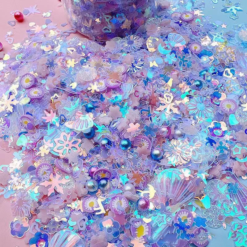 1 Bag Mixed Style Colorful Shining Nail Sequins Glitter Heart Moon Pearl Flower 3D Nail Art Decorations DIY Aurorasl Nail Flakes