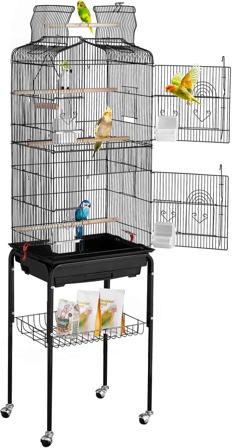 

Parrot Bird Cage with Detachable Rolling Stand for Parakeets Finches Canaries Lovebirds Cockatiels Budgies Small Quaker