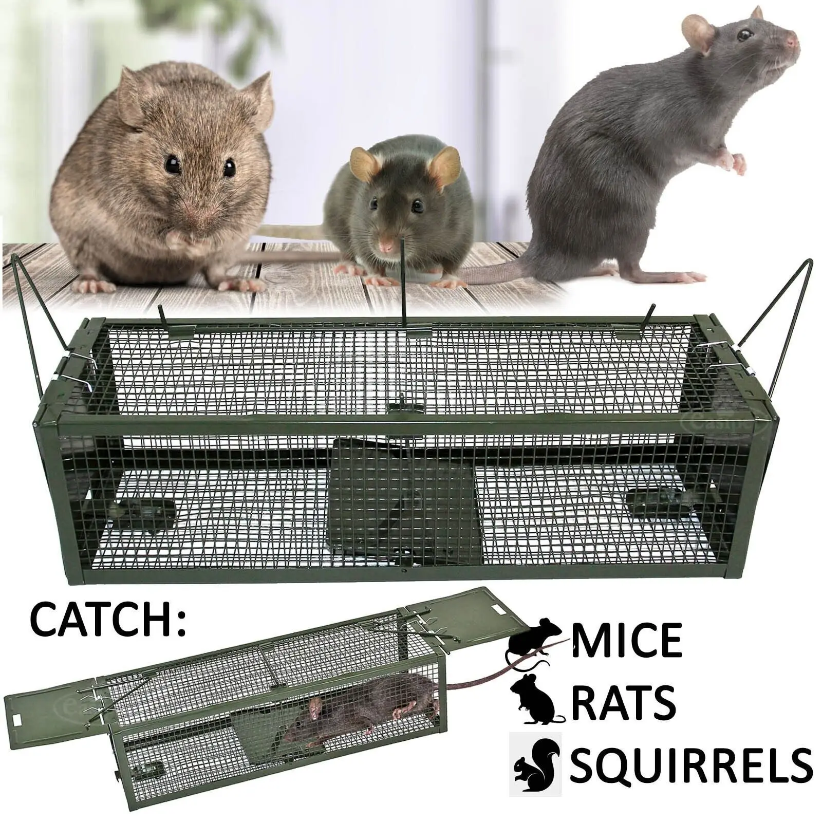 Heavy Duty Traps Double Door Mouse Trap Rat Catcher Humane Live Bait Cage UK