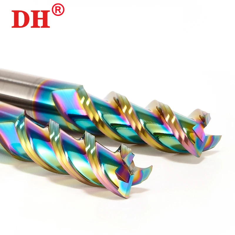 HRC55 3-Flute DLC colour Coating Flat End Mill Tungsten Steel Carbide For Aluminum Milling Cutter CNC Machinery Endmills Tools