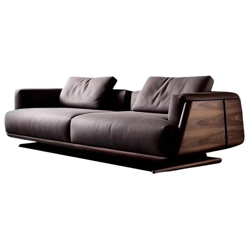 Solid wood sofa new medieval style living room three-person black walnut leisure small apartment