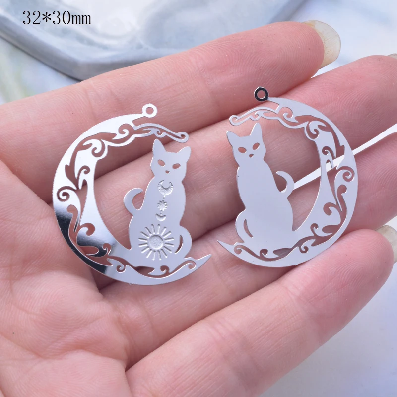 10 Stück Edelstahl-Anhänger mit Mond- und Katzenmotiv, graviert, für DIY-Schmuck, Großhandelsbedarf – Detail 9