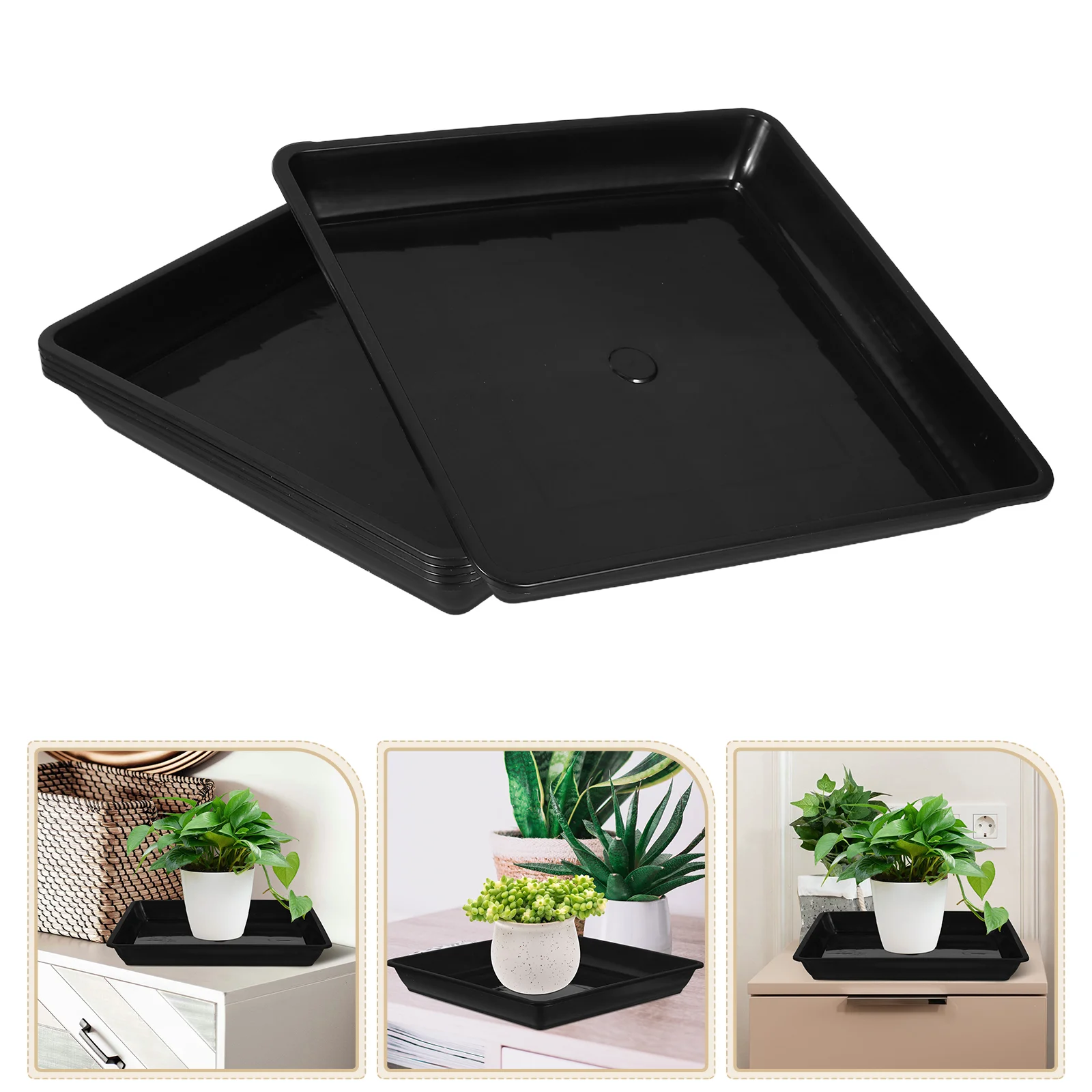 

5 Pcs Pot Tray Flowerpot Support Terrarium Holder Plant Black Plastic Raw Material Square Garden Ornament Plants