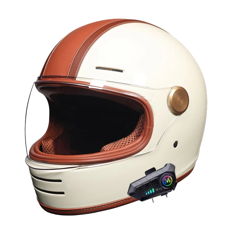 Bluetooth를 탑재한 풀페이스 레트로 헬멧 - DOT 인증 오프로드 안전 장비, 내구성이 뛰어난 남녀공용 디자인