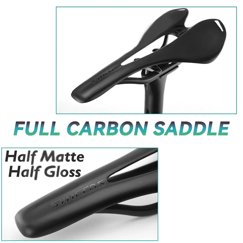 

SYNCROS Half Matte Half Gloss Black Bicycle Saddle Full Carbon Weight About 110g Size 270x143mm for Road Bike and MTB