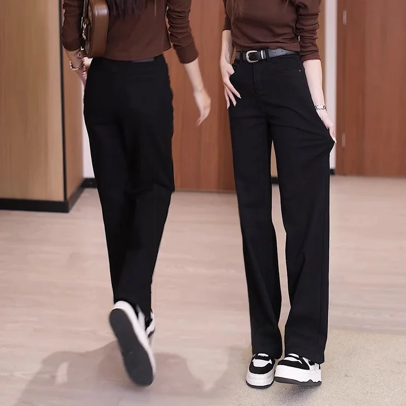 

Джинсы с высокой талией, зауженные, женские, свободного кроя, прямые брюки, осенние, новые, стройнящие, универсальные, широкие брюки