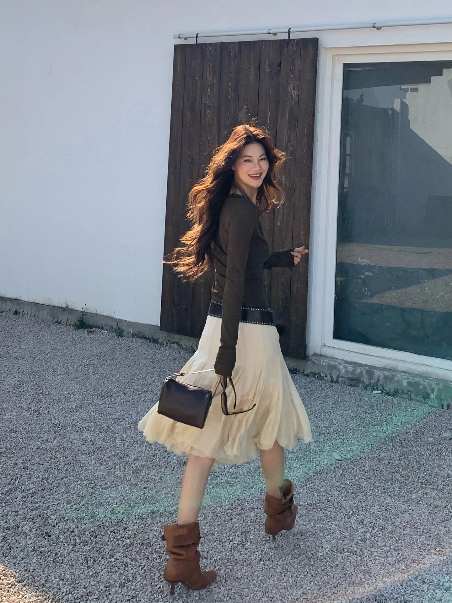【MAR】Women Early Spring Elegant Midi Skirt Flared A-Line Soft Blend Fabric Skirt