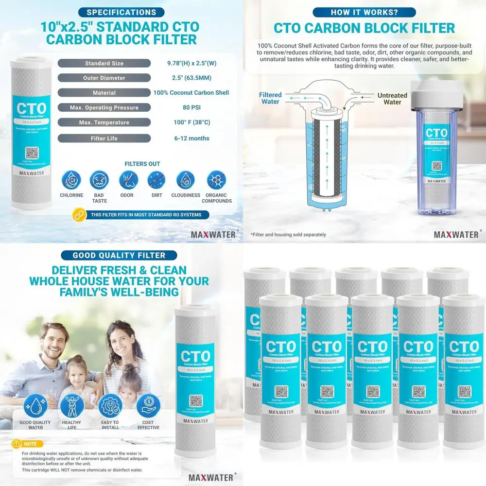 

10 Pack 5 Micron Whole House CTO Carbon Sediment Water Filter Cartridges