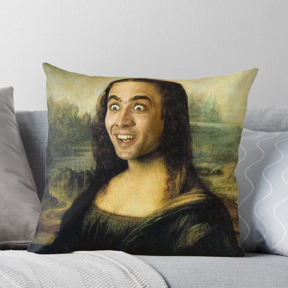 

Nicolas Cage as the Mona Lisa Throw Pillow Custom Cushion Pillowcases For Pillows Luxury Pillow Cover luxury throw pillow covers