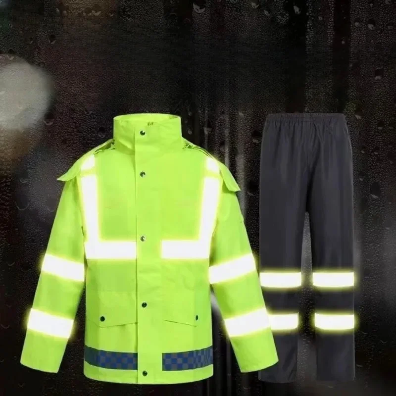 2024 150D Split Reflective Raincoat Set Thickened Storm Weatherproof Outdoor Work Protection PU Double Layer Waterproof Raincoat