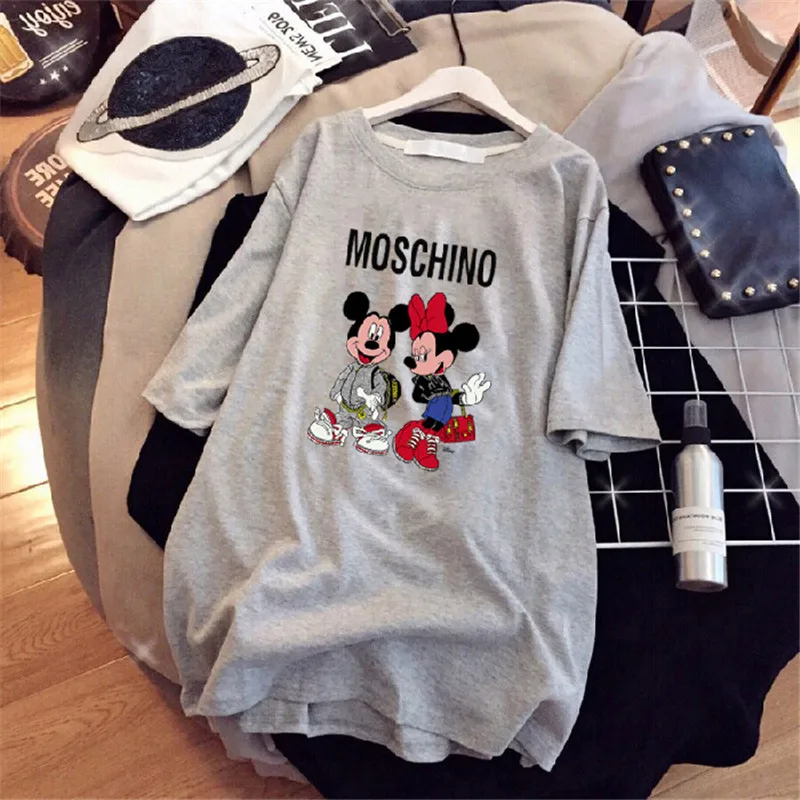 Trendy Printed T-Shirt Women\'s Mickey Minnie Summer Loose Short Sleeve Mid-Length Large Size Fashion T-Shirt Women\'s Clothing