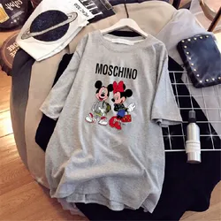 Trendy Printed T-Shirt Women's Mickey Minnie Summer Loose Short Sleeve Mid-Length Large Size Fashion T-Shirt Women's Clothing