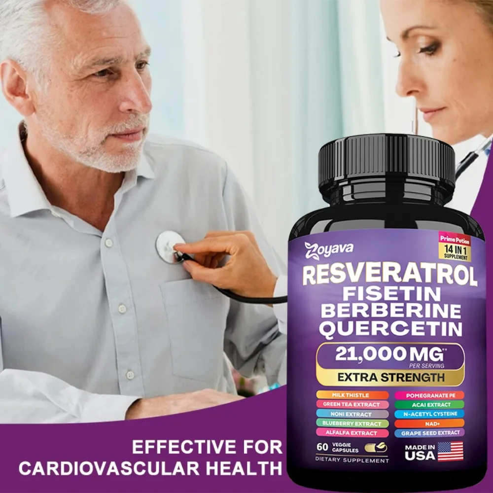 Resveratrol Supplement with Milk Thistle, NAD+, Berberine, Quercetin, NAC, Grape Seed, Green Tea - 21000mg