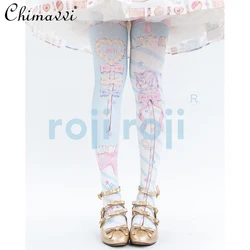 Lolita Style Above Knee Socks for Women Autumn Printed Tube Socks Student Girls Cute Velvet Knee Socks Japanese Sweet Stockings