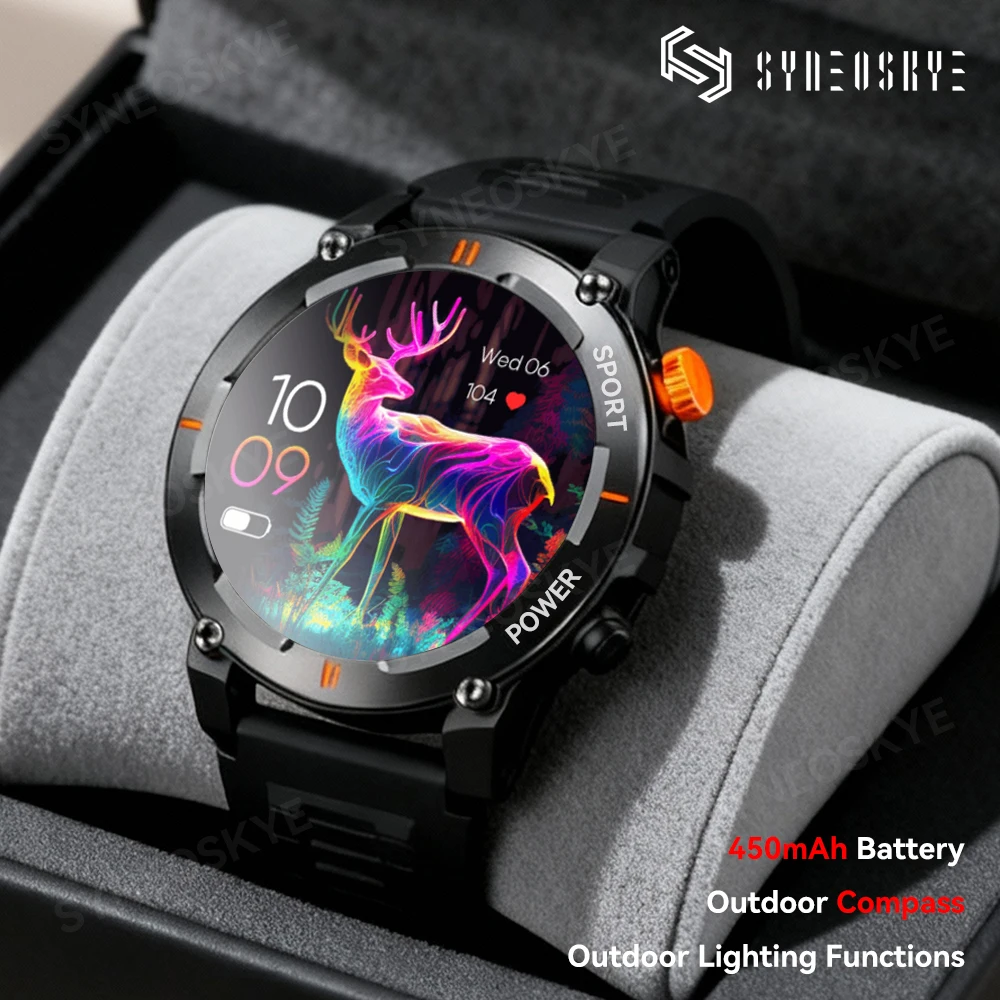 New Outdoor Smart Watch Military Men's Flashlight Compass Waterproof Rugged Smartwatch Bluetooth Call Heart Rate Monitoring