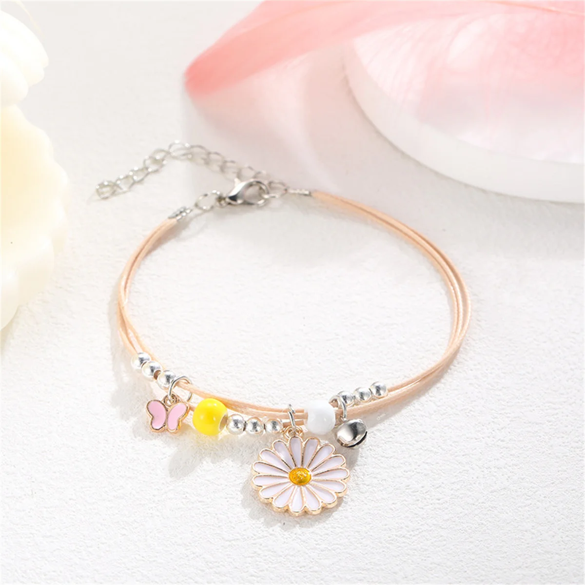 Cute Cartoon Flower Rainbow Bells Ceramic Beads Bracelets For Women Girls Hand-Wowen Lovely Peach Star Bracelet Party Jewelry