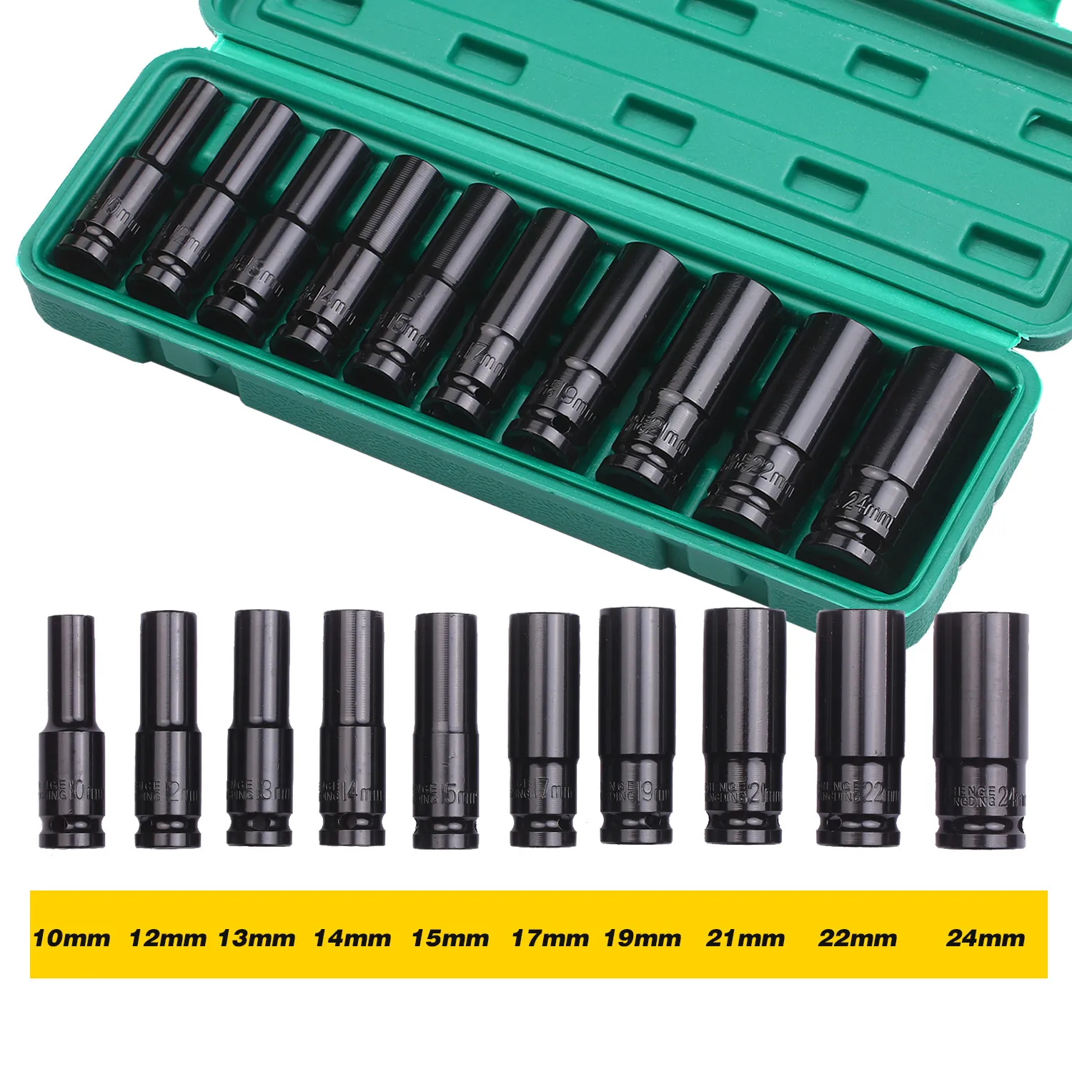 1/2 Impact Socket Set Pneumatic Wrench Head 8-24mm Long Socket Spanner Head Key Kit Mechanical Workshop Electrical Tools