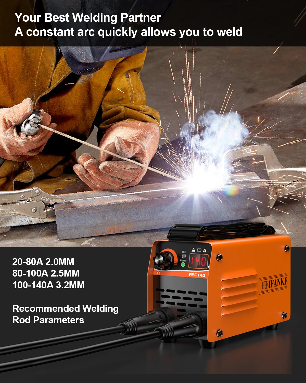 FEIFANKE ARC140 Mini Welding Machine MMA/GASLESS MIG/LIFT TIG 120A Welder Flux Core Welder for Carbon Steel Stainless Steel