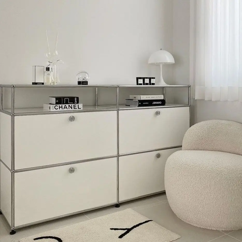 

Vintage Module Sideboard Living Room Storage Cabinet Wood Bedroom Stainless Steel Metal Frame Storage Customizable TV Cabinet