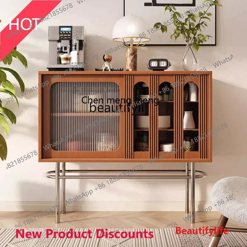 

z11Nordic style light luxury door cabinet, living room glass storage, retro style solid wood dining side cabinet