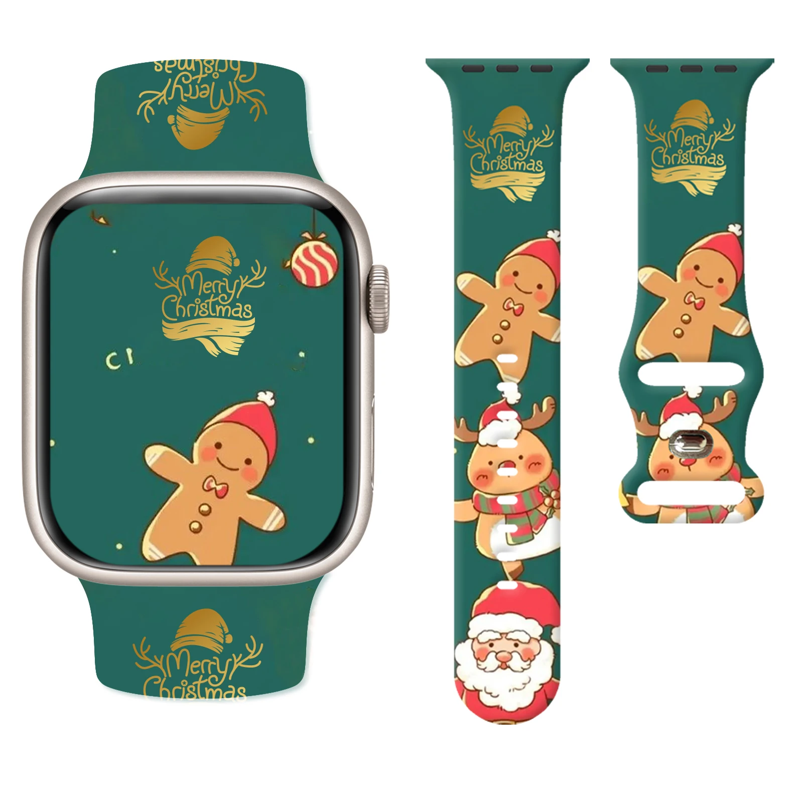 

Fresh Christmas Series Print Watchband for Apple Watch 11/10/9/SE, Soft Waterproof Replacement Silicone Band 46mm/45mm/44mm/42mm